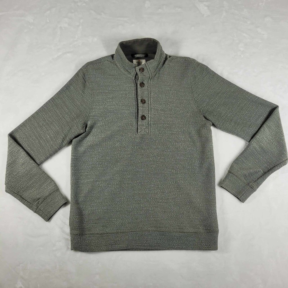 Marine Layer‎ Mock Neck 1/4 Button Sweater Men's Small Green Organic Cotton